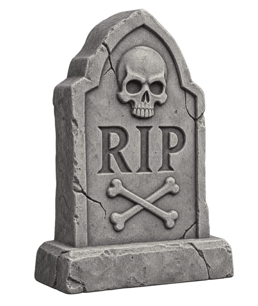 Nagrobek RIP z czaszku0105 i skrzyu017cowanymi kou015bu0107mi u2013 rzeu017abiony tyu0142, druk 3D